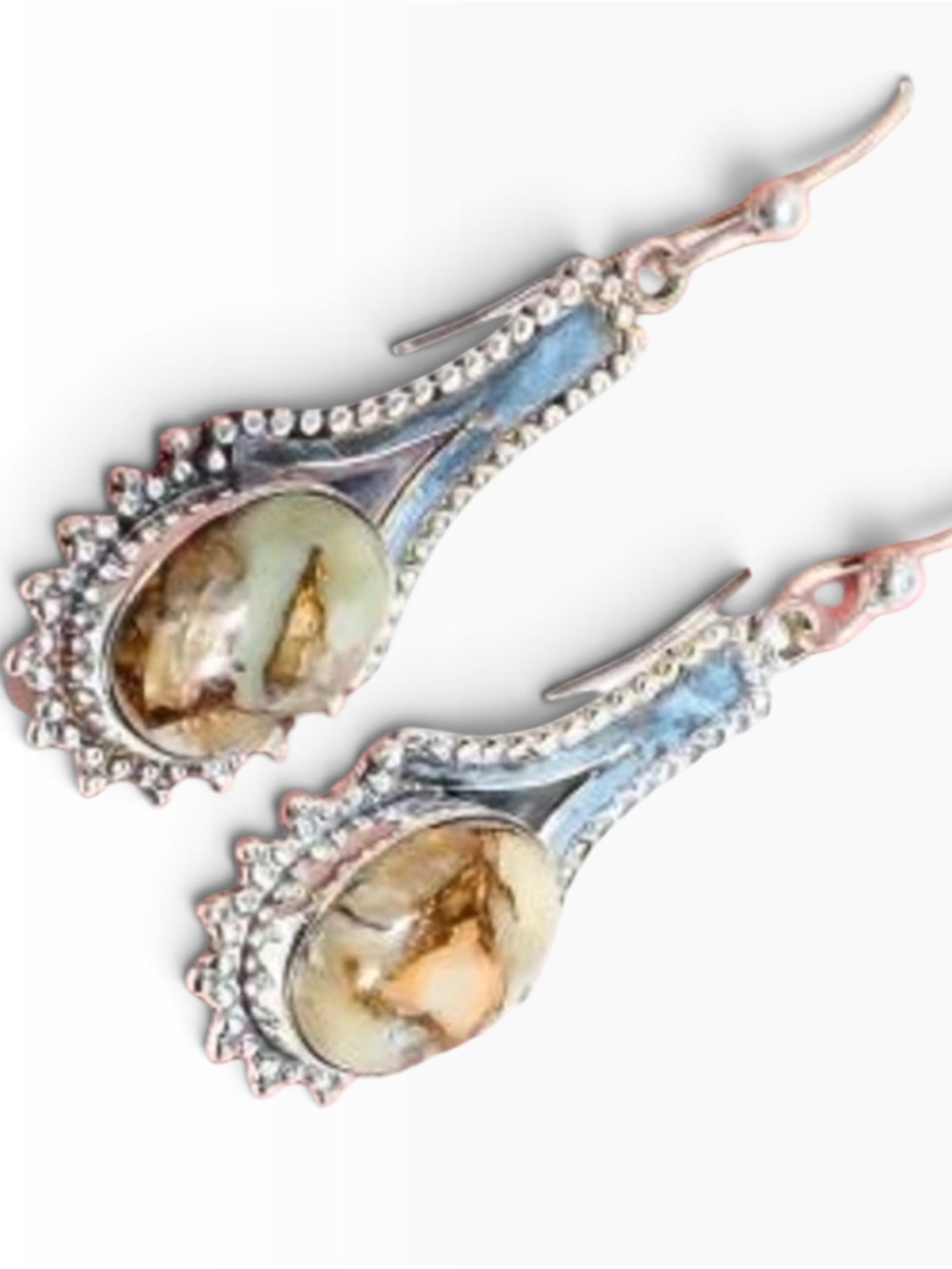 Natural Agate Stone Earrings Silver Setting